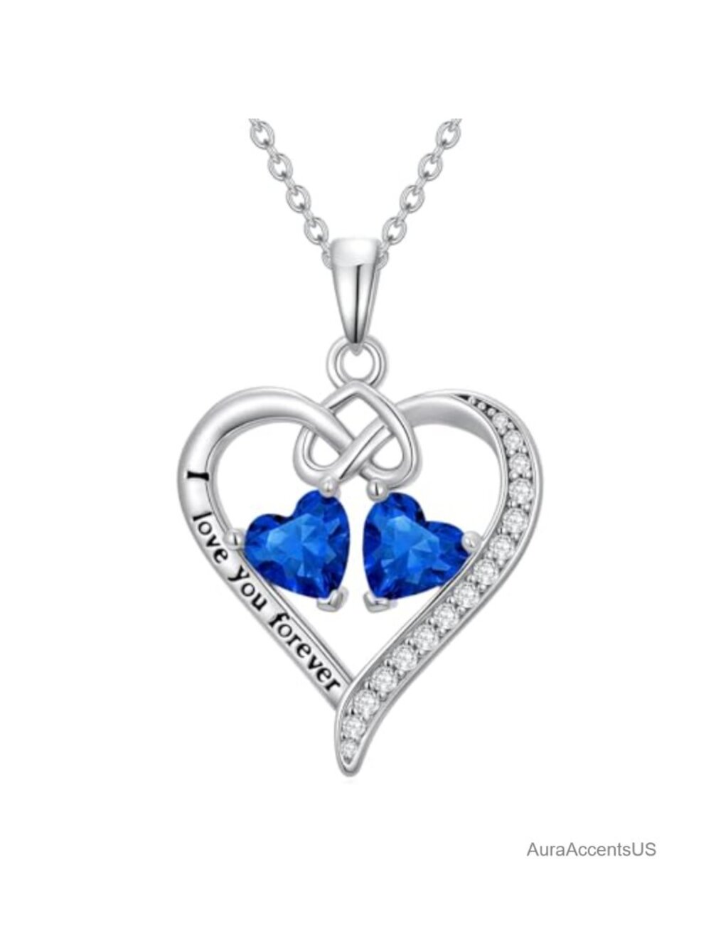 Double Heart Birthstone Pendant Necklace Cubic Zirconia Love You Forever